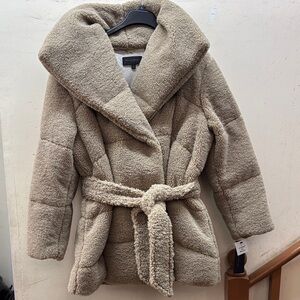 Donna Karan Beige Teddy Jacket with Tie